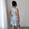 Women's Summer Floral Print Sleeveless Mini Dress Vintage Ruffle Tiered A-Line Casual Vacation Beach Short Dress for Women