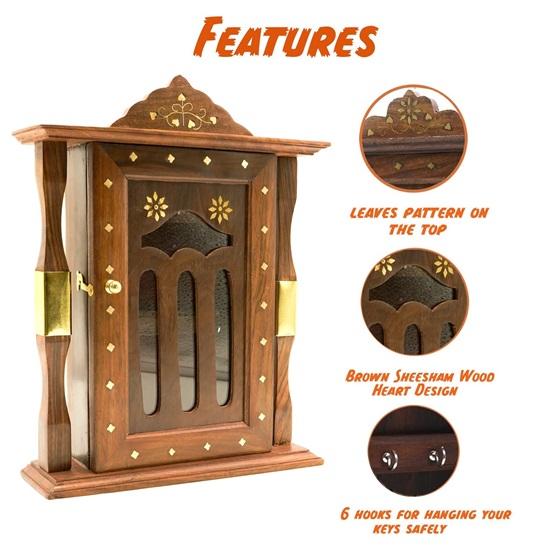 Wall Mounted Wood Key Chain Holder with 6 Hooks for Home, Office, Living Room, Entrance Decor