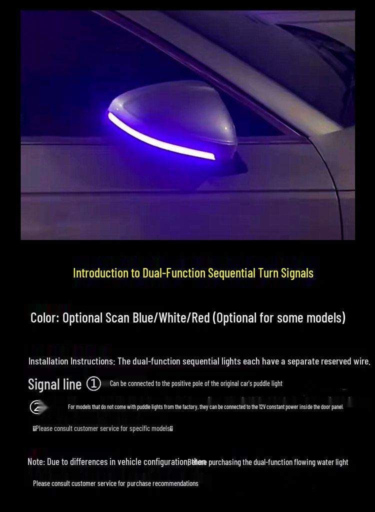 Compatible with Ford Focus/Mondeo/Fiesta/Kuga/Edge Rearview Mirror Blue Flowing Turn Signal Light