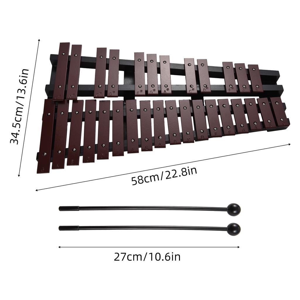 30 Not Glockenspiel Katlanabilir Ksilofon Ahşap Çerçeve 5mm Kalınlık Alüminyum Çubuklar Perküsyon Müzikal