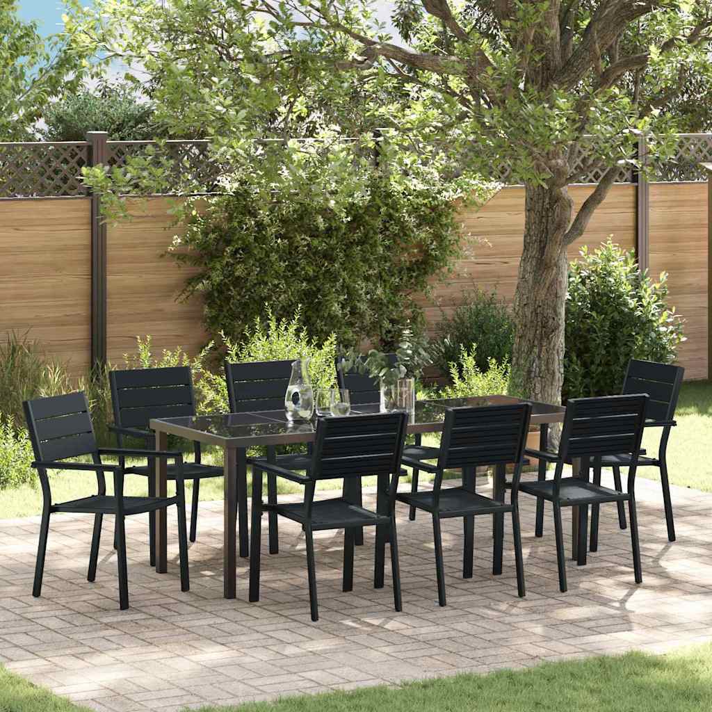 Garden Dining Set 9 Pcs Black Powder Coated Steel