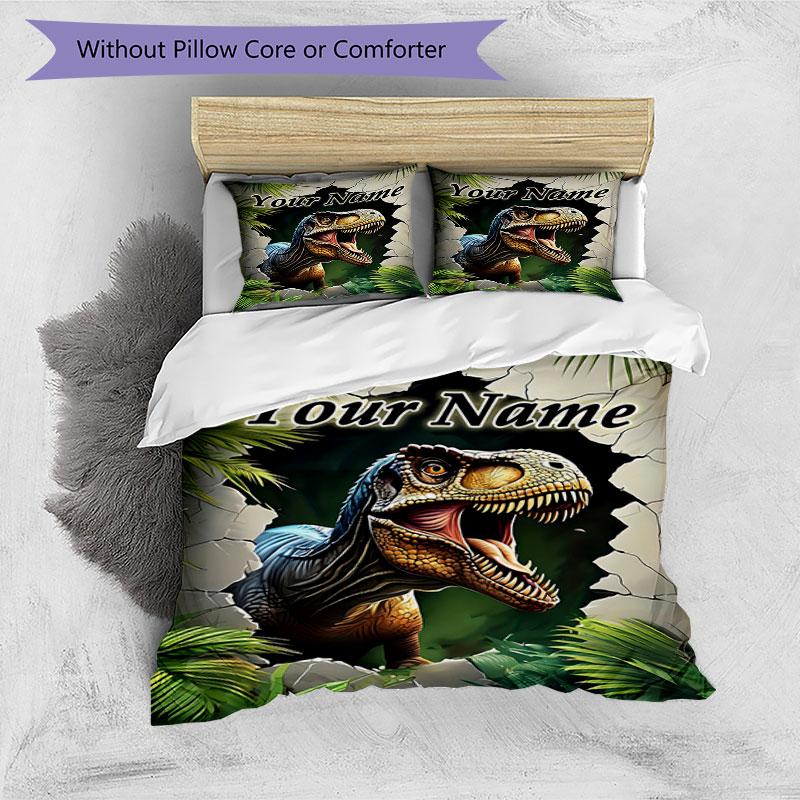 3PC Custom Name Dinosaur Adventure Bedding Set Duvet Cover Closure Includes 1 Duvet Cover & 2 Pillowcases for Bedroom