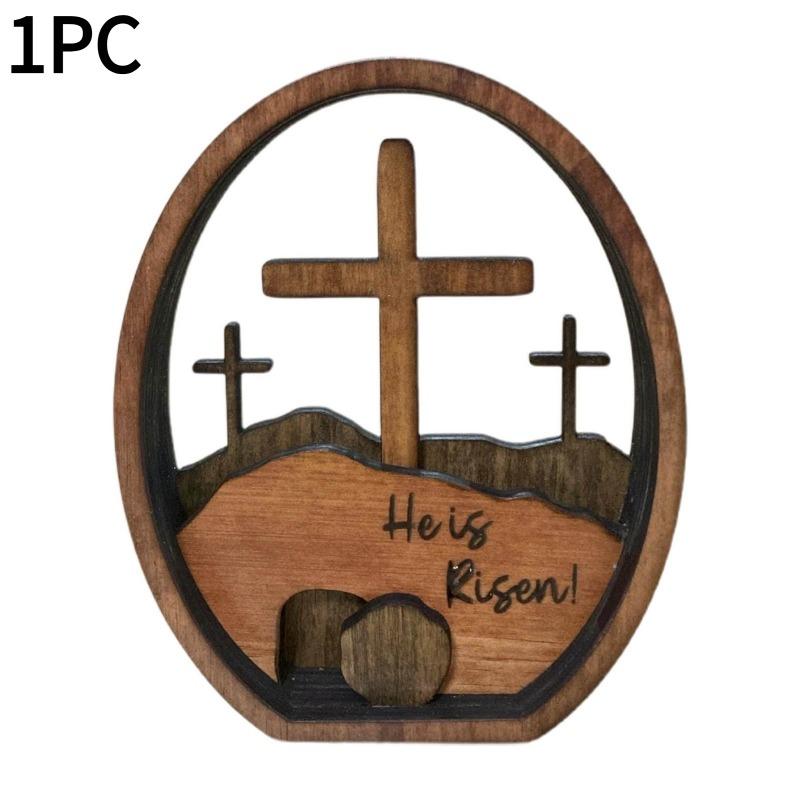1PC Resurrected TOMB Wooden Cross Layered Tray Easter Egg Craft Decorative Ornament