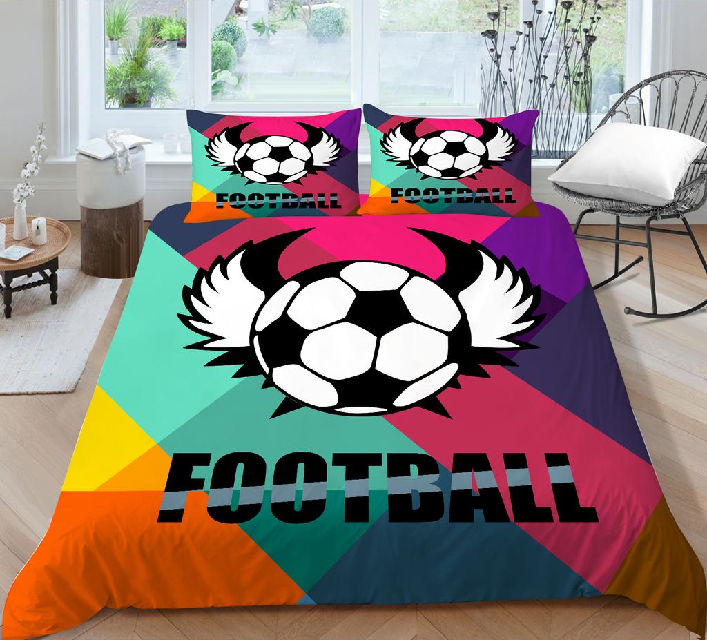 3D Football Bedding Full Size Sports Football Bedspread Set Microfiber Fabric with Zipper Washable Soft Home Decoration