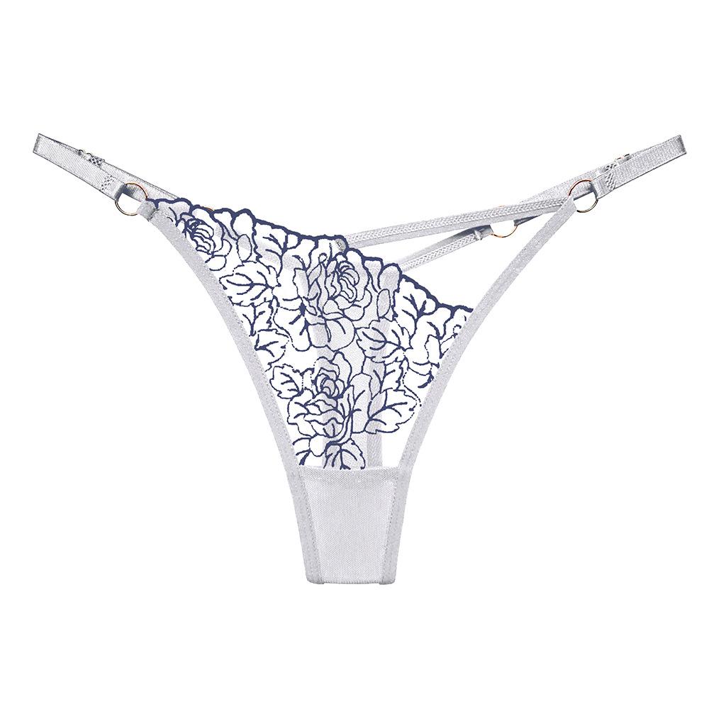 Sexy Lace Embroidery Thongs Women Transparent Briefs Adjustable Waist 159