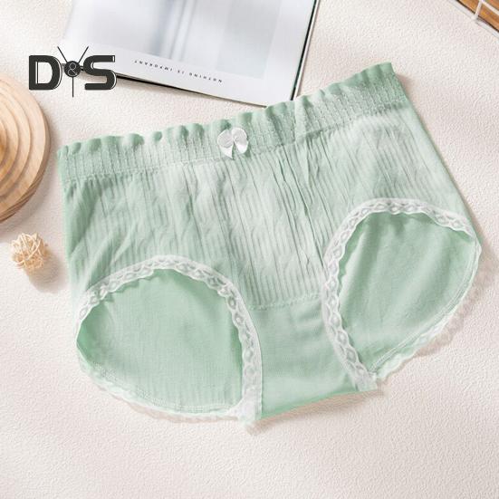 Women Briefs Mid Waist Seamless Lace Bow Decor Solid Color Soft Breathable Elastic Thin Anti septic Moisture wicking Lady Underpants Female Underwear