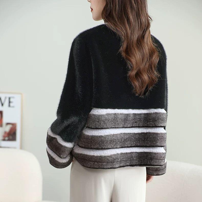 Winter Fashion Women Short Coat Golden Mink Fur Long Sleeve Jacket