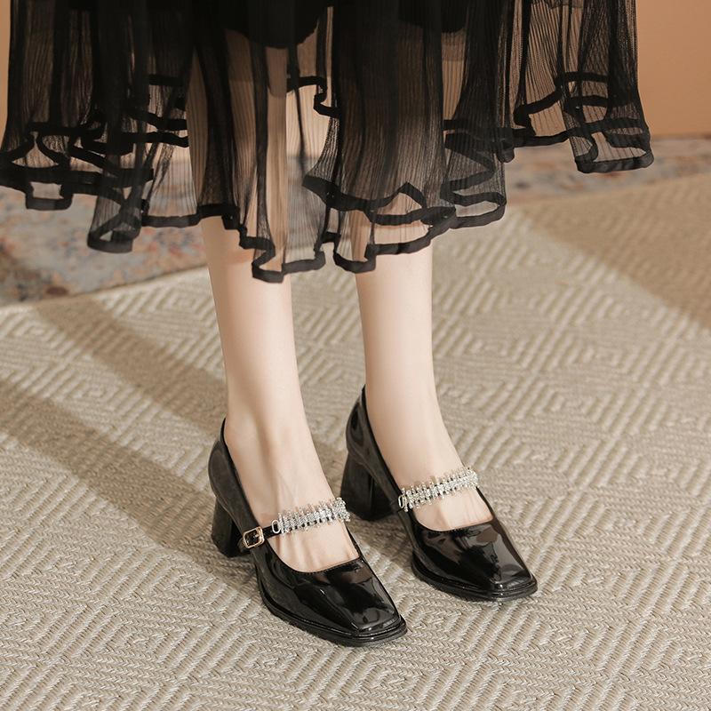 Fashion 2025 Spring Summer New Square Toe Women's Shoes Fashion Large Size Elegant Medium Heel High Heels Comfortable Mary Jane Shoes