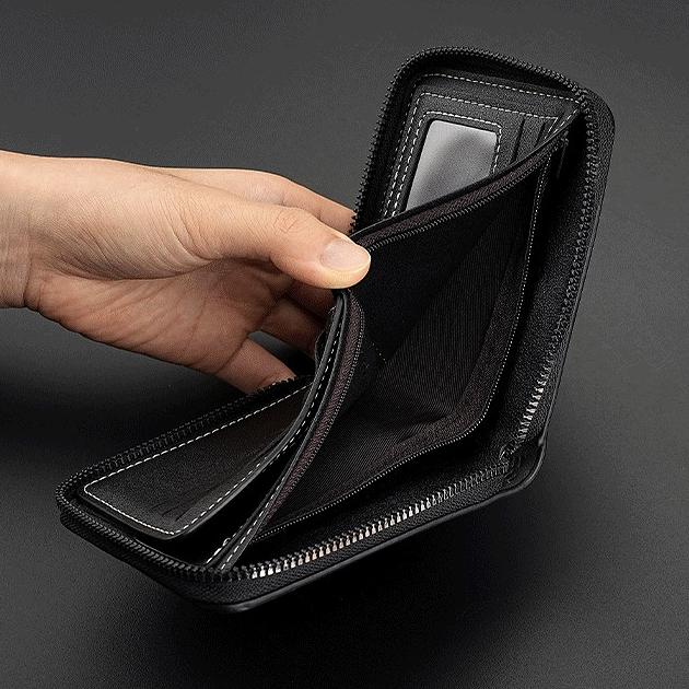 Men’s PU Leather Zip Around 3 Folding Wallet RFID Card Holder ID Window Coin Pocket Short Compact Wallet Cash Purse