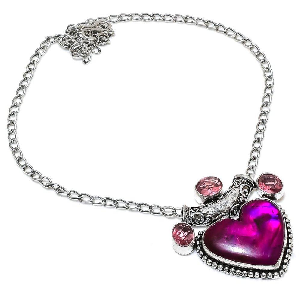 Paarse Labradoriet, Kunziet Edelsteen 925 Sterling Zilveren Ketting 18"