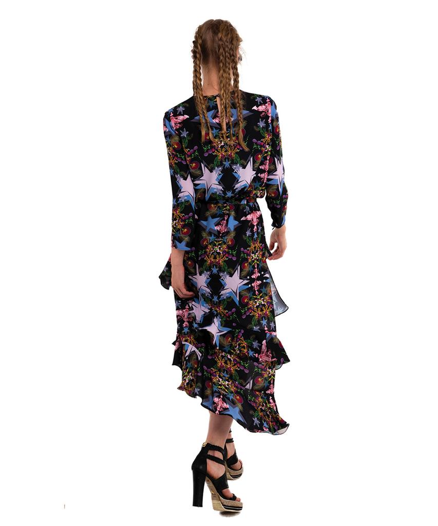 Greedius Black Chandelier Ruffle Dress