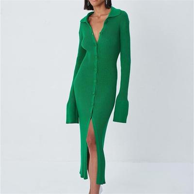 Button Flare Sleeve Sweater Dress Sexy Knitted Dress Women Sweater Long Sleeve Night Party Dress Woman Pullover Sweater Jumper