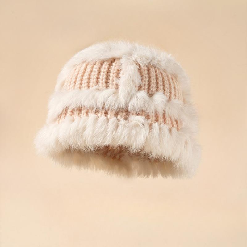 Chapeau seau tricoté en fourrure de lapin pour femme, nouveau chapeau de bassin thermique épais en peluche montrant un petit chapeau de fourrure pour le visage, hiver 2023