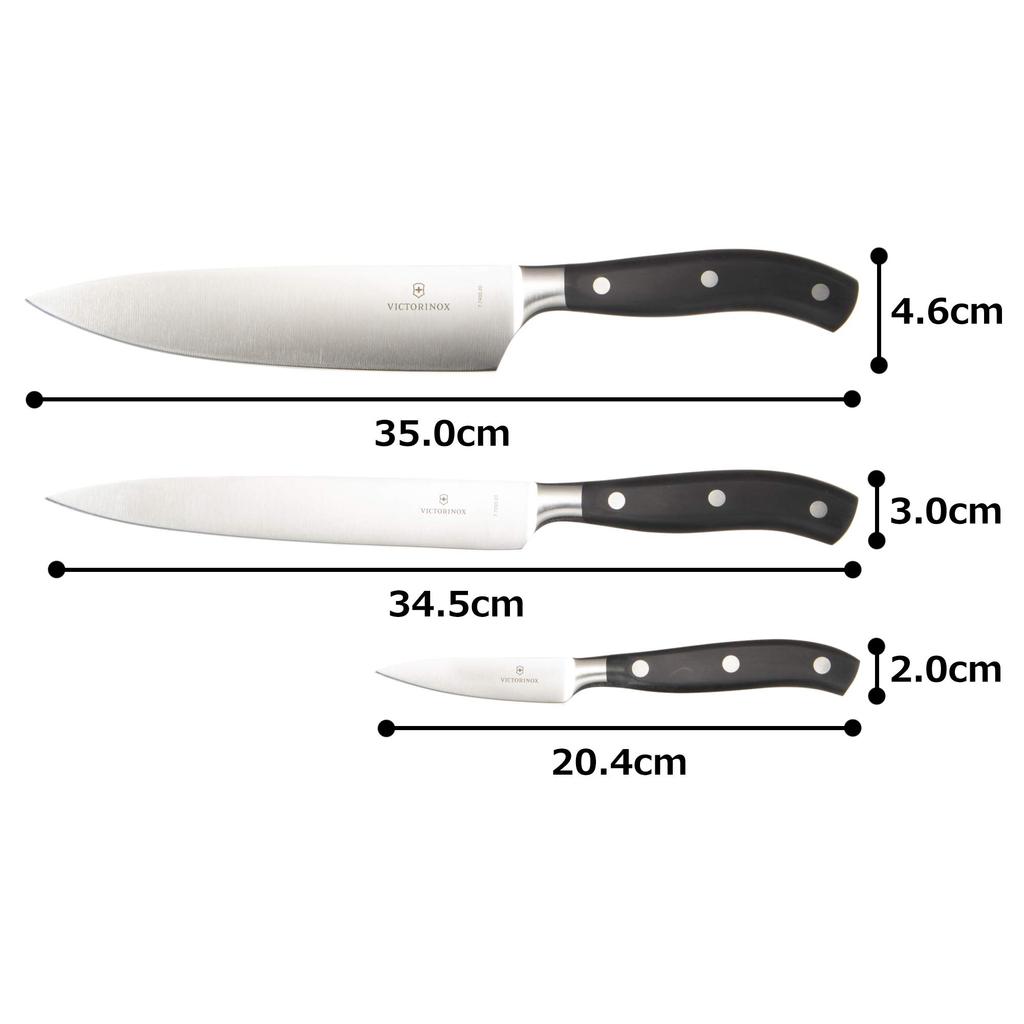 VICTORINOX Επαγγελματικό Μαχαίρι Βαρέως Τύπου και Σετ Grand Chef, Σετ 3 Τεμαχίων, Μαύρο, Premium Κατηγορίας, Κοφτερό, Maître, Σφυρηλατημένο, 7.7243.2