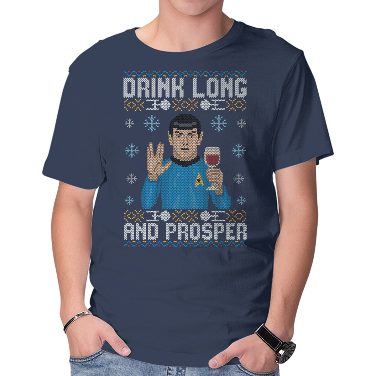 Unisex Crew Neck T-Shirt Drink Long And Prosper Graphic Short Sleeve Casual Tee M