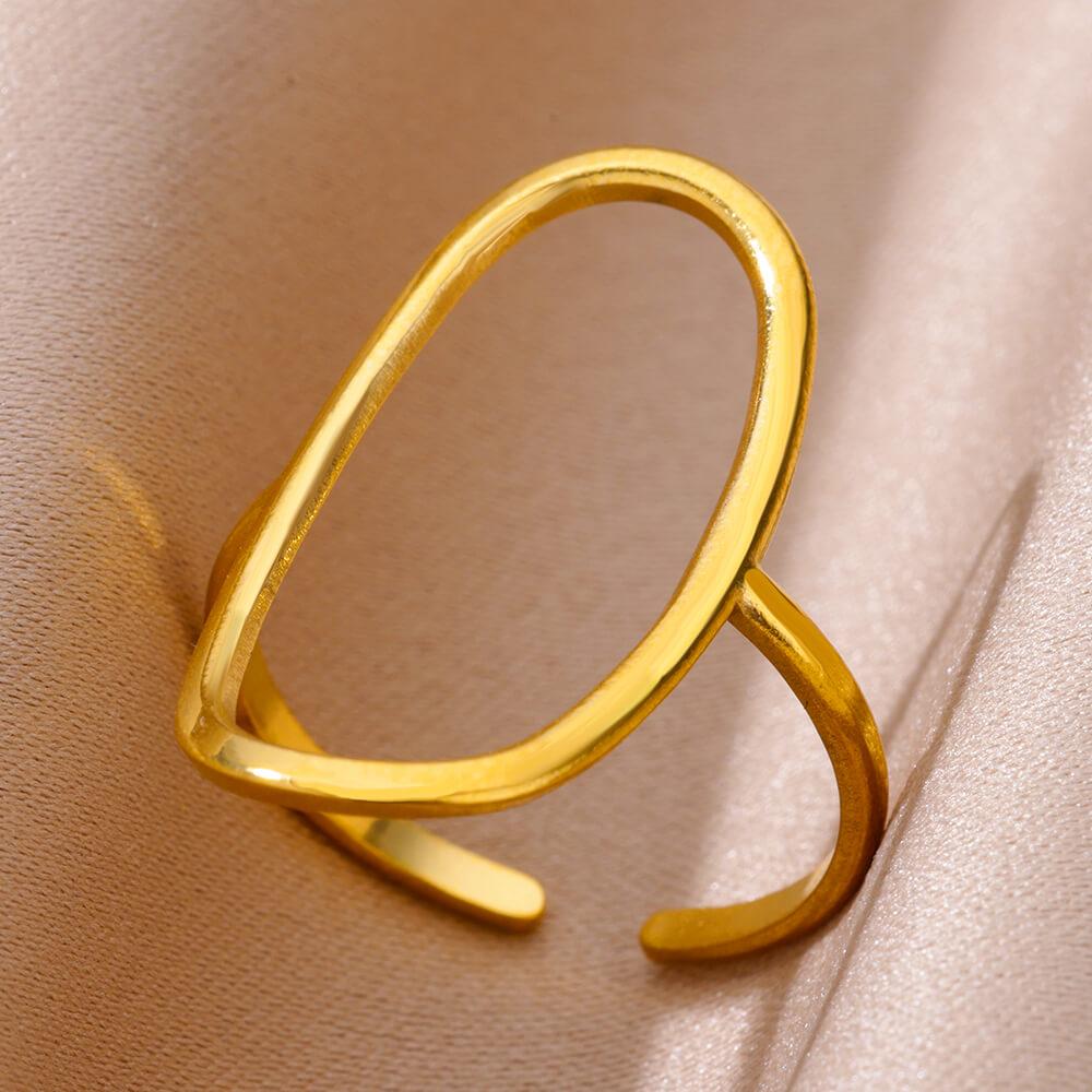 Round Hollow Rings For Women Gold Color Stainless Steel Hoop Open Rings Fashion personality Waterproof Metal Jewelry Accessories