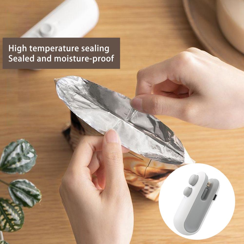 Mini Bag Sealer with Cutter Magnetic USB Rechargeable Snacks Food Vacuum Bag Heat Sealing Machine Resealer Opener Kitchen Gadget