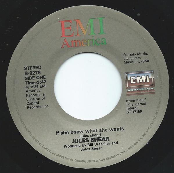 

7inch Record JULES SHEAR If She Knew What She Wants B8276 EMI America 1987 Canada Rock Used
