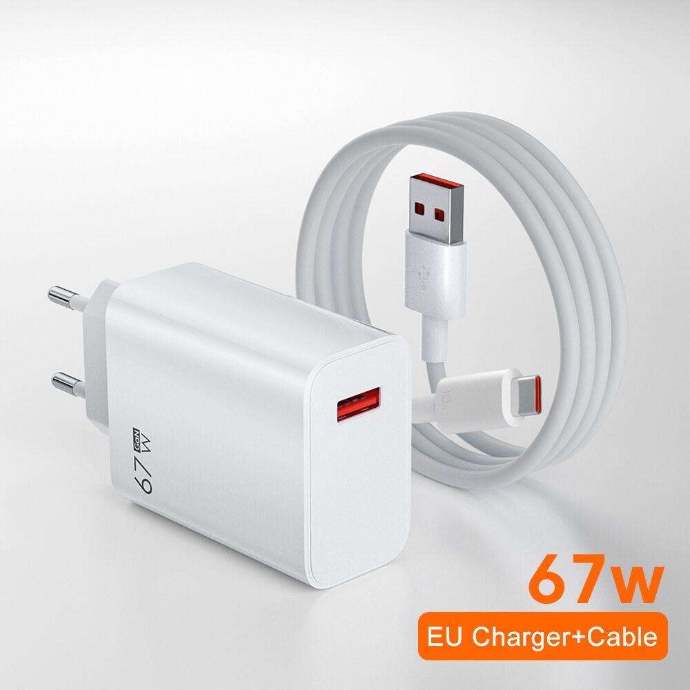 67w USB Super Fast Charger Power Adapter 6A Type-C Cable Quick Charge EU US UK Plug For Xiaomi Samsung  Fcp Oppo Vooc