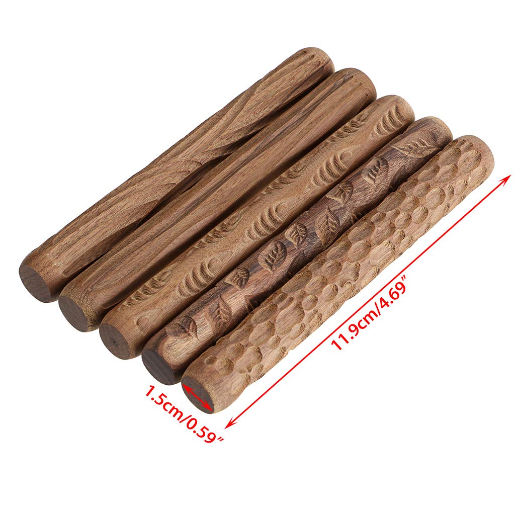 Sumnacon Pottery Clay Stamping Wooden Hand Different Set of 5 Tool, Roller, Patterns,