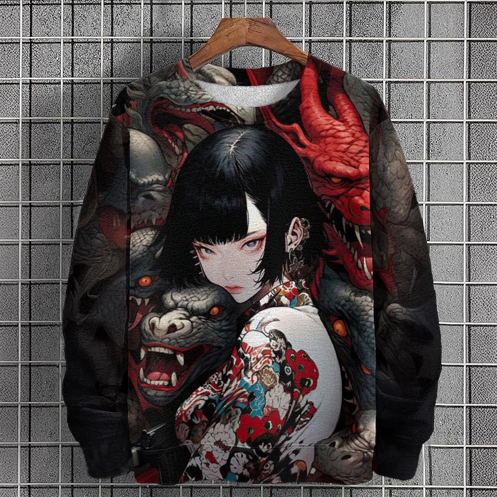 Hanorac pentru bărbați cu imprimeu cu caractere de anime Moda de toamnă Îmbrăcăminte pentru bărbați Top Hanorace casual pentru bărbați Tricou cu mânecă lungă Îmbrăcăminte de stradă