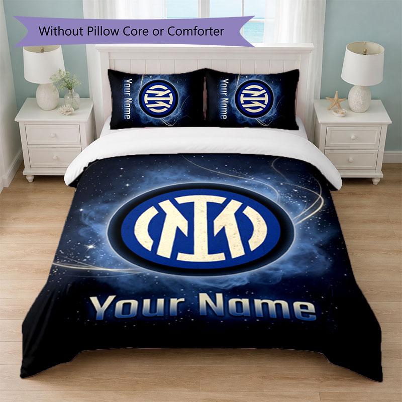 Set Biancheria da Letto Personalizzato Inter Milan con Nome Testo 1 Copripiumino+2 Federe Logo Calcio Regalo Personalizzato per Occasione Speciale Arredamento Camera da Letto