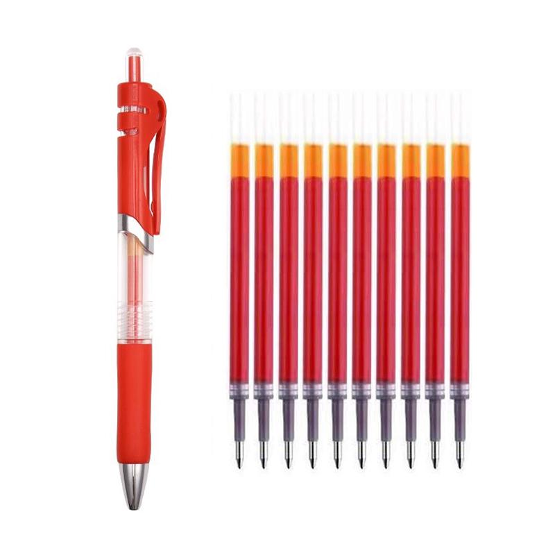 

2 Pens + 10 Refills Neutral Gel Pen Set 0.5Mm Smooth And Quick Dry Office Signature Pen Students Exm Stationery Supplies червоний