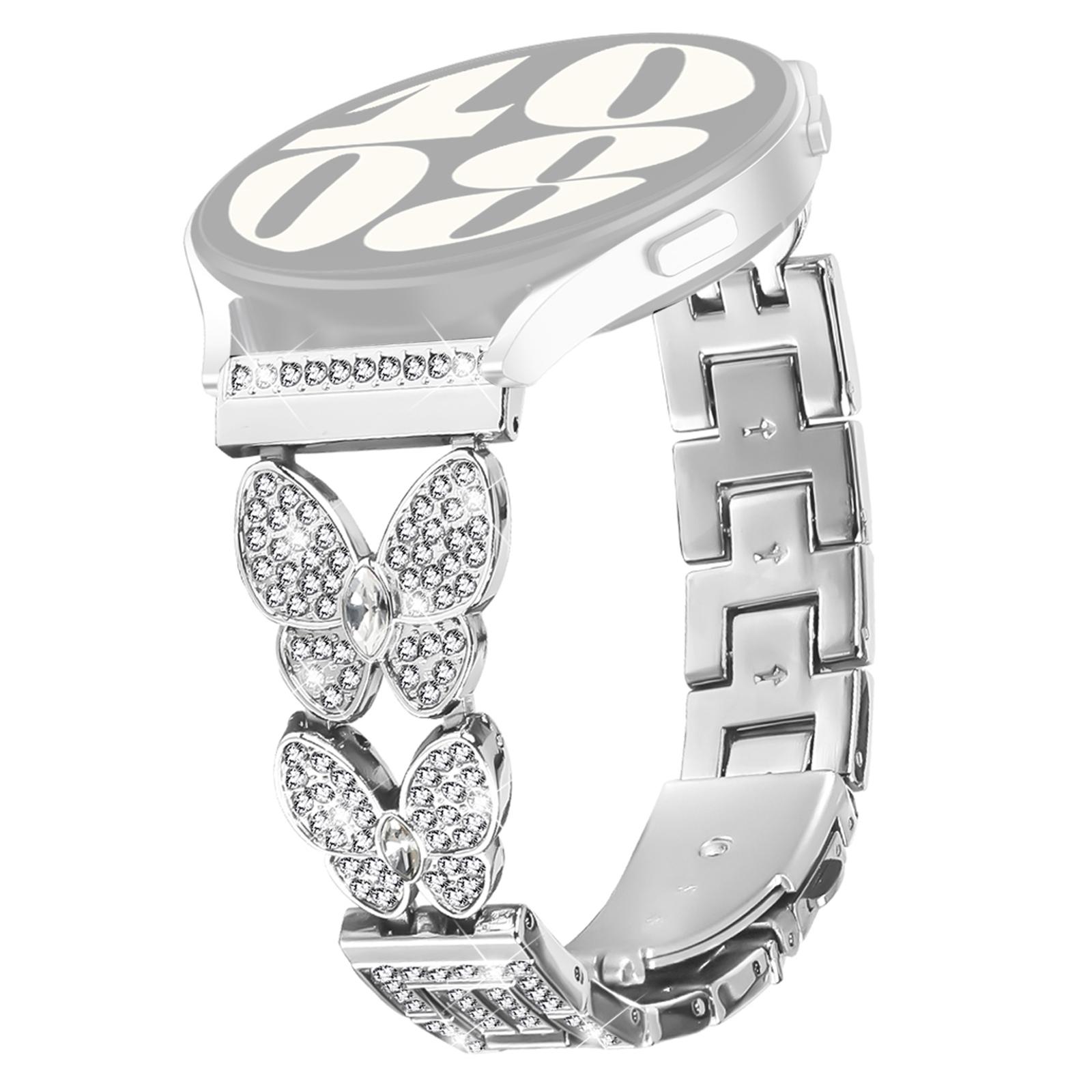 

For Huami Amazfit Bip 5 Band Butterfly Rhinestones Decor Silver Alloy Metal Watch Strap As shown A