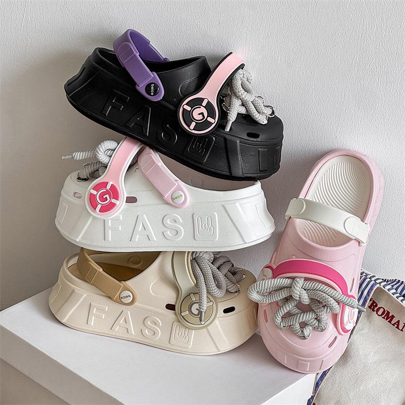 3825 earphones hole shoes women's slippers summer bag head shoes niche personality wear girls beach shoes cool slippers