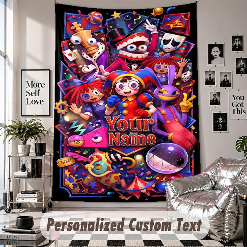 Wall Hanging Tapestry With Custom Name & Text, The Amazing Digital Circus Decorative Tapestry For Bedroom