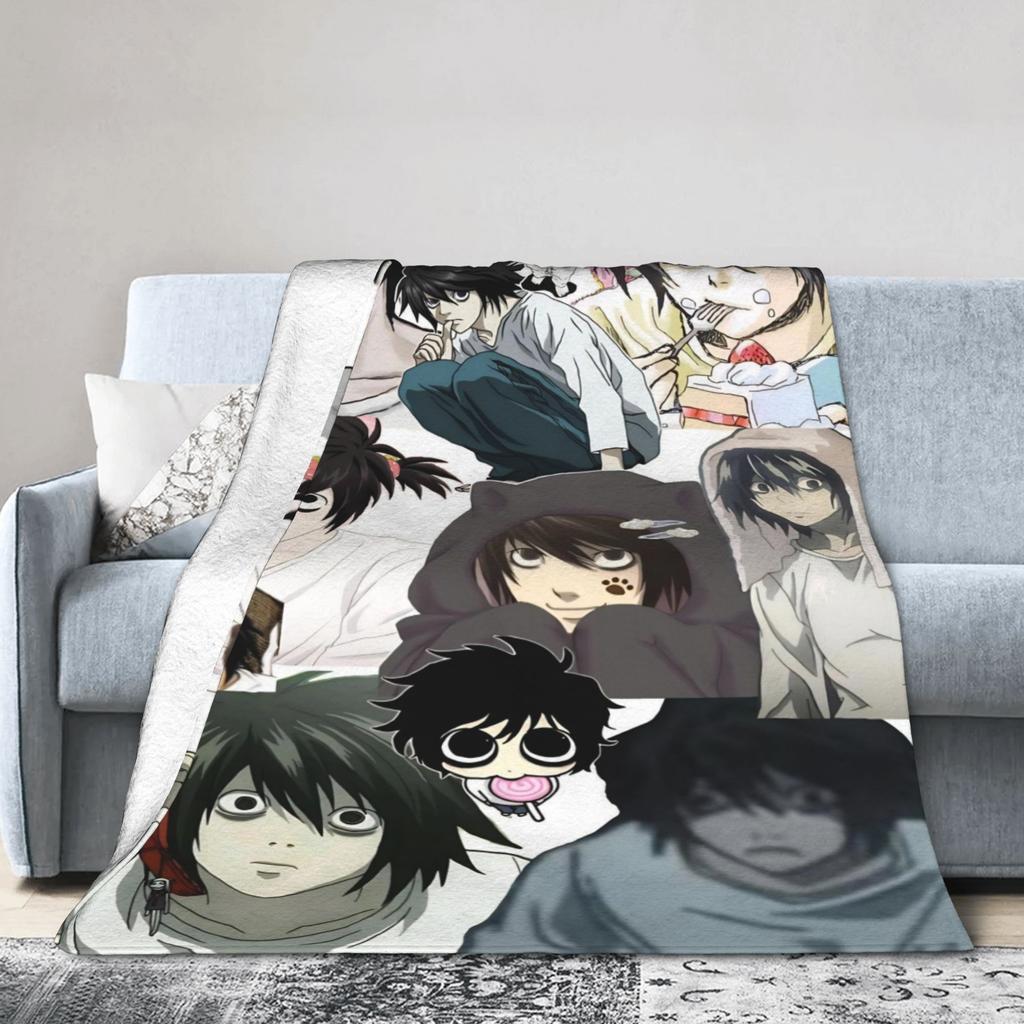 L Lawliet Knitted Blanket Deathnotes Anime Fuzzy Throw Blanket Bedroom Sofa Decoration Ultra-Soft Warm Bedspreads