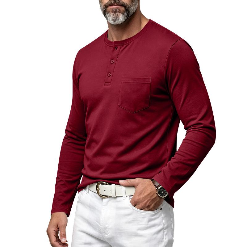 Relaxed Fit Casual Men S Long Sleeve Henley Neck T Shirt With Pocket
