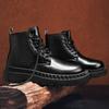 Short Boots High Top British Martin Boots Big Head Medium Top Leather Shoes Pure Black Locomotive
