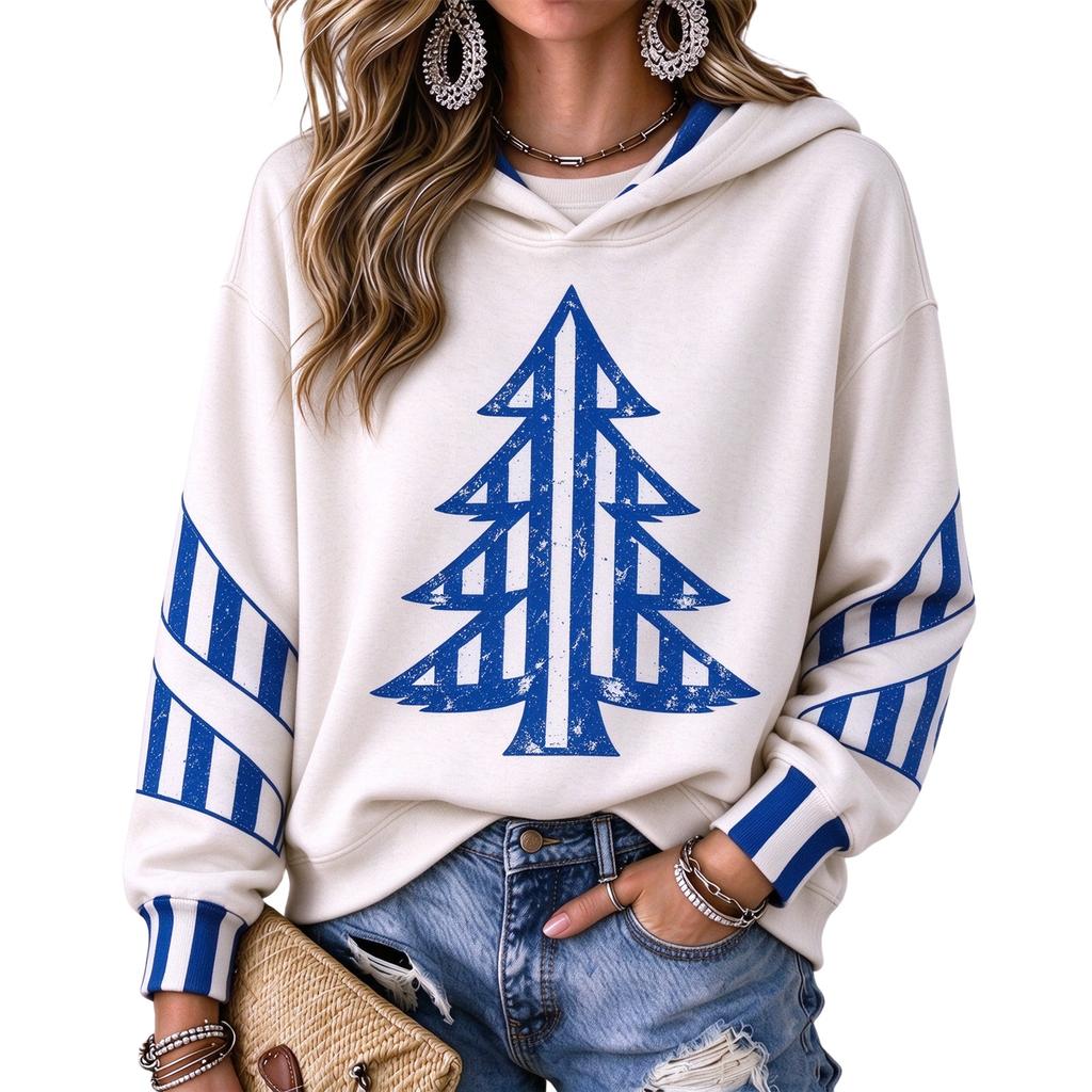 Women's Casual Hooded Sweatshirt with Christmas Letter A Print for Holiday and Everyday Wear