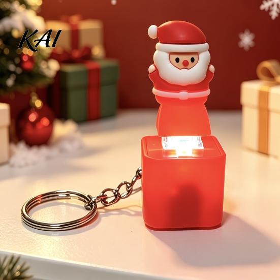 Christmas Gift for Adults Santa Claus Luminous Voice Keychain, Type?C Rechargeable Fidget Toy, Shape Key Holder Portable LED Light Pendant
