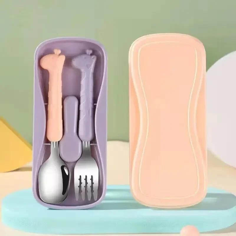 

Дитячий набір столових приладів Ложка і виделка з нержавіючої сталі Портативний набір Посуд для годування дитини та навчання прикорму фіолетовий