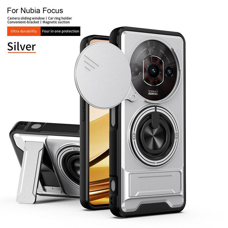

Phone Case for ZTE nubia Focus 5G/Blade A75 5G Slide Camera Cover,Built-in Ring Stand and Folding Stand for ZTE nubia Focus 5G/Blade A75 5G білий