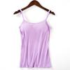 Women Sexy Sleeveless Solid Basic Vest Tank Tops Cami With Built In Padded Bra V Neck Adjustable Strap Camisole Top