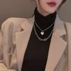 European and American Double-layered Wearing Golden Love Necklace Female Cold Wind Exaggerated Personality Sweater Chain Internet Celebrities