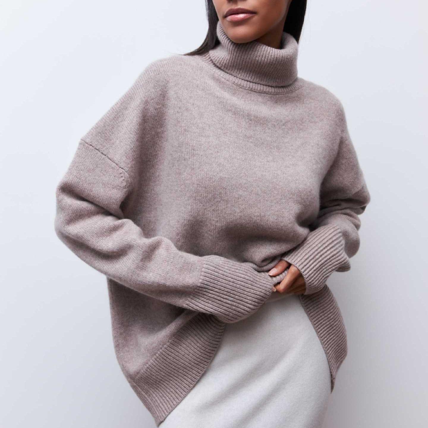 

GMXIA Женский свитер с двумя лацканами, свободный свитер с высоким воротом, осень-зима, устойчивый к булавкам L