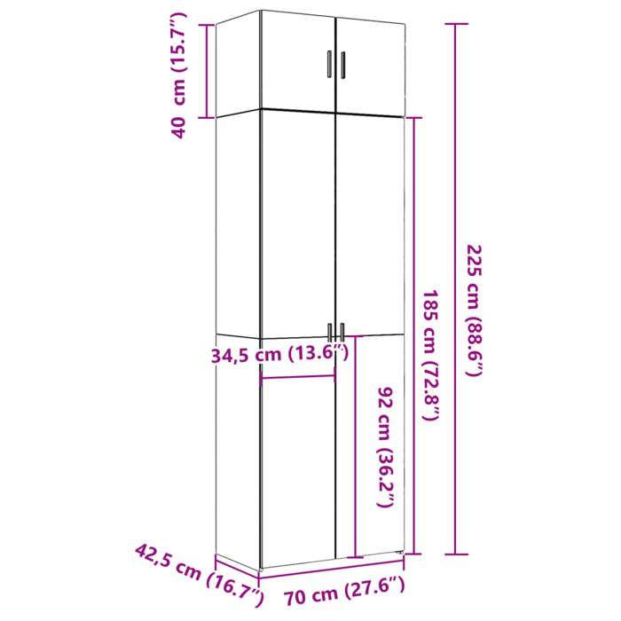 VidaXL Storage Cabinet Sonoma Oak 70x42.5x225 Cm, Bathroom Storage Cabinet, Room Storage Unit 3281331