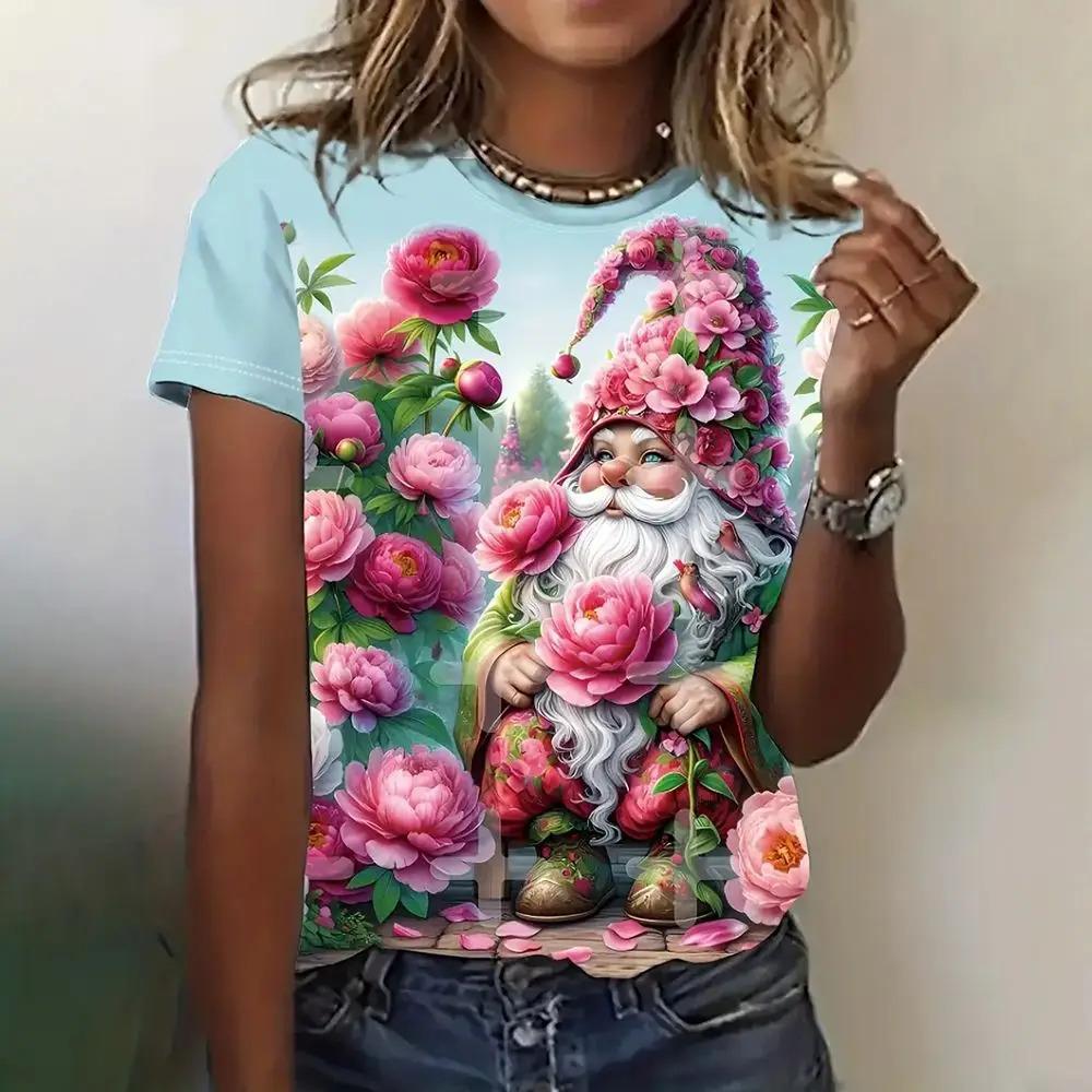 Plus Size Women's T-Shirts Christmas Snowman Print O-Neck Women's Fashion Tops Short Sleeves Sports T-Shirts Streetwear New