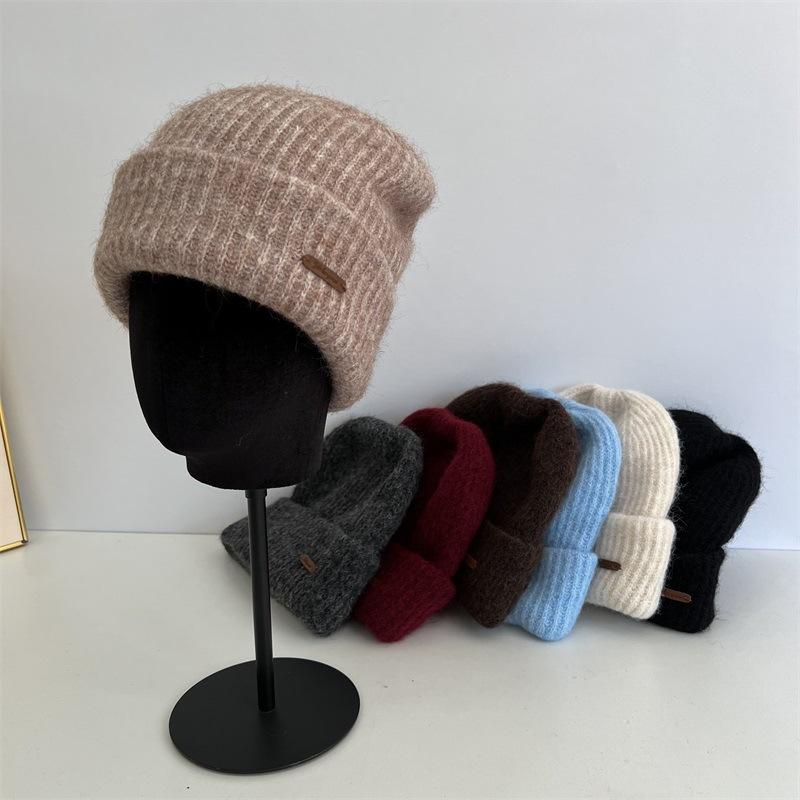 

Wool thickened knitted wool hat women s winter outdoor warm double-layer crimped fashion ear protection cold hat M（56-58cm） темно-коричневого кольору