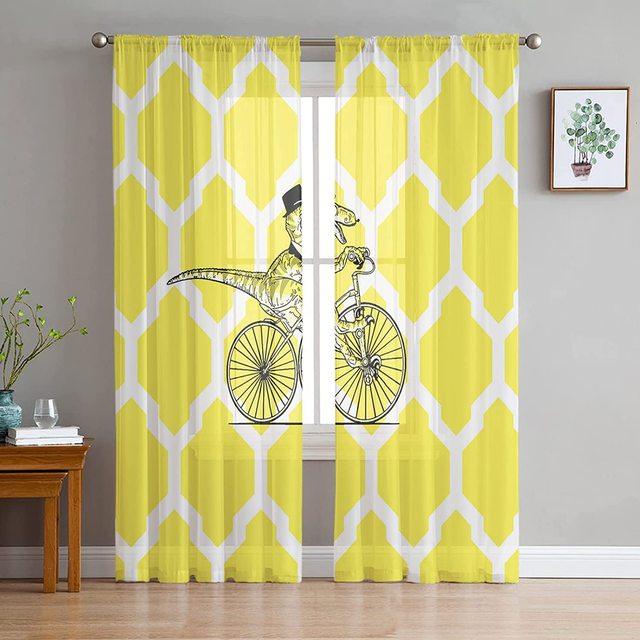 

С Рождеством динозавр Санта-Клаус Снежинка прозрачная вуаль занавеска для окон для гостиной вечерние фон тюлевая занавеска 1 PCS W100XH250cm