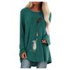 Women Fashion Plus Size Print Round Neck Long Sleeved Long T-shirt Blouse