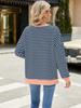 Elegant and Fashionable Autumn and Winter Comfortable Round Neck Striped Splicing Open Loose Long-sleeved Sweater Jacket Pullover Shirt Hoodies
