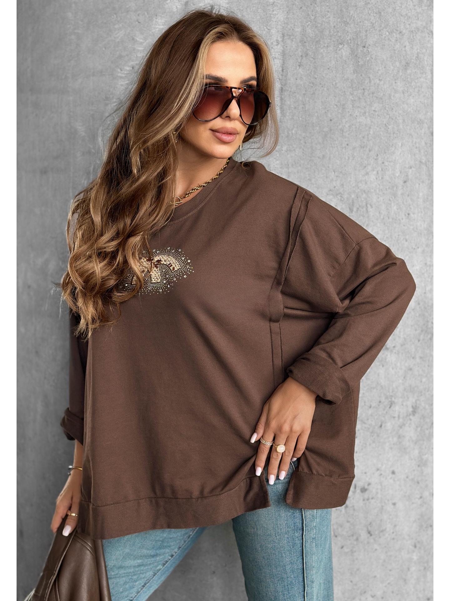 

Женский осенний свитшот в европейском и американском стиле с круглым вырезом, стразами и длинными рукавами 3XL