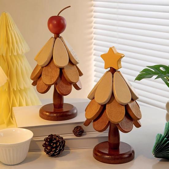 3Pcs Wooden Christmas Tree Trivets for Hot Dishes Heat Insulation