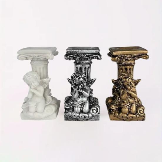 Crystal Ball Stand Resin Ornament Retro Roman Column with Angel Relief Decorative Display