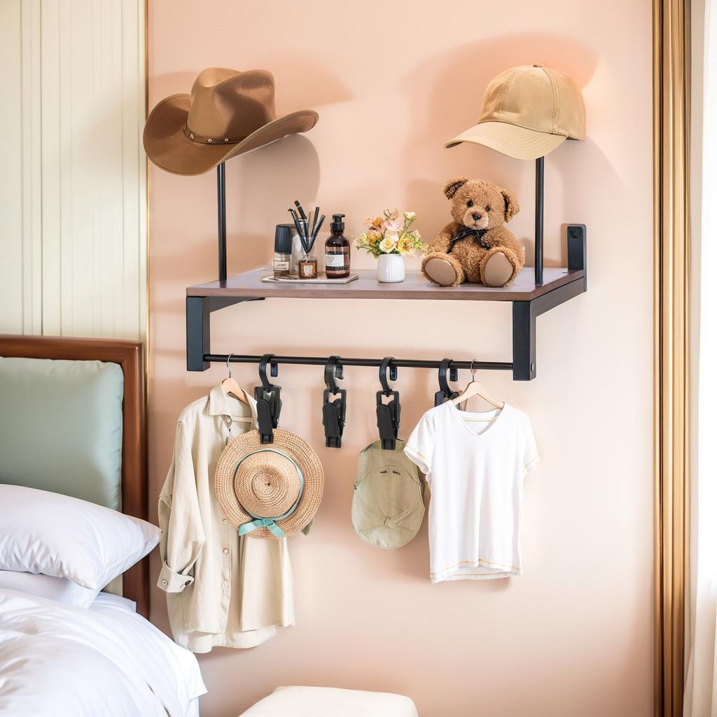 Wooden Helmet Organizer Rack with 5 Hooks Gear Storage Rack Wall Mount Metal Helmet Stand for Motorcycle Accesories Storage